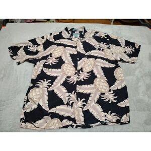 Kaylua Bay Hawaiian Shirt Men L Black Floral Pineapple Cruise Island Vacation